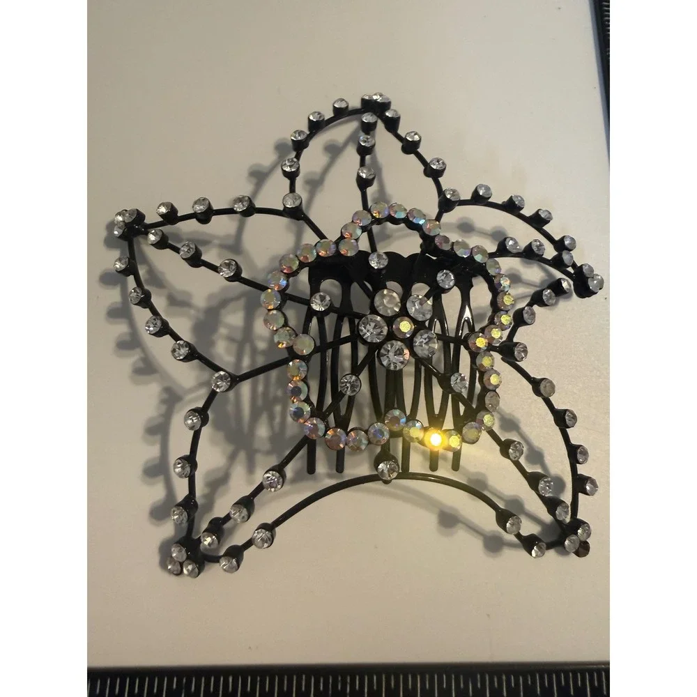 Black Star Rhinestone Hair Comb Iridescent Celestial Statement Headpiece